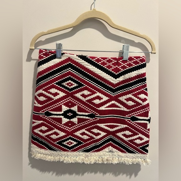 Atmosphere Aztec Woven Print Fringe Mini Skirt - Picture 1 of 6